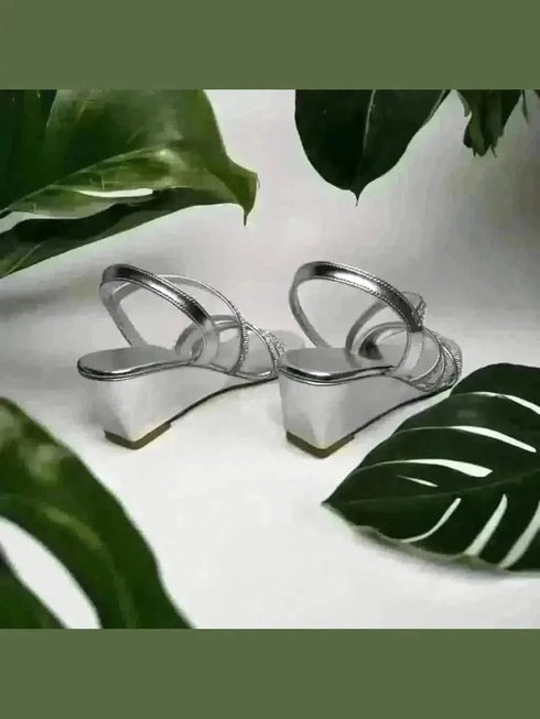Womens Silver Glitter Wedges